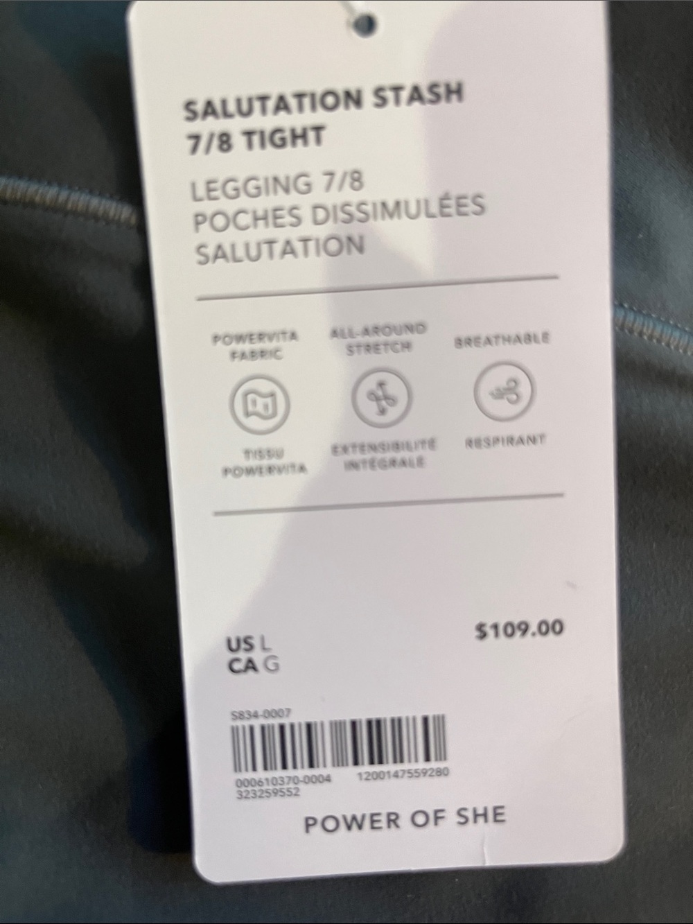 NWT-Athleta Gray Salutation Stash 7/8 Tight, Large - Picture 3 of 3